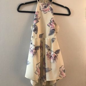 Off white romper with purple flowers